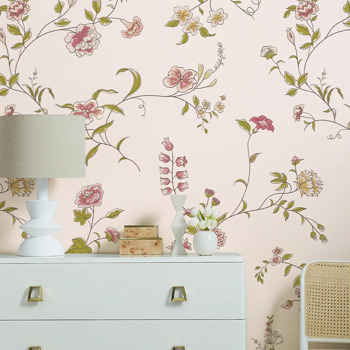 Pink Floral Peel And Stick Wallpaper Cute Flower And Leaves Home Decoration Wallpaper Waterproof Self Adhesive Cabinet Sticker