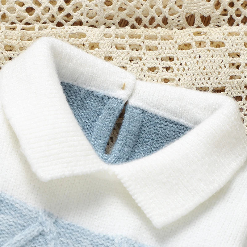 Soft Texture Winter Baby Boys Rompers 0-18M Newborn Infant Fall Winter Turn-down Collar Long Sleeve Knit Bodysuit Jumpsuit