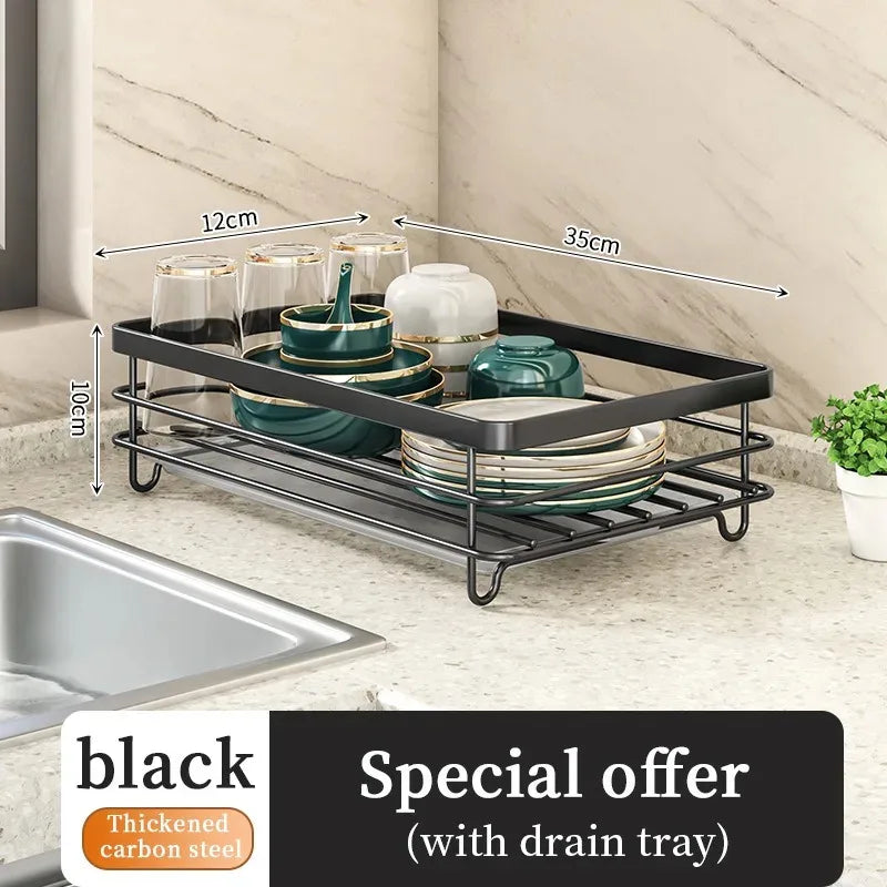 Stainless Steel 2-Tier Dish Drying Rack with Drip Tray – Heavy Duty Kitchen Counter Organizer for Plates, Bowls & Utensils