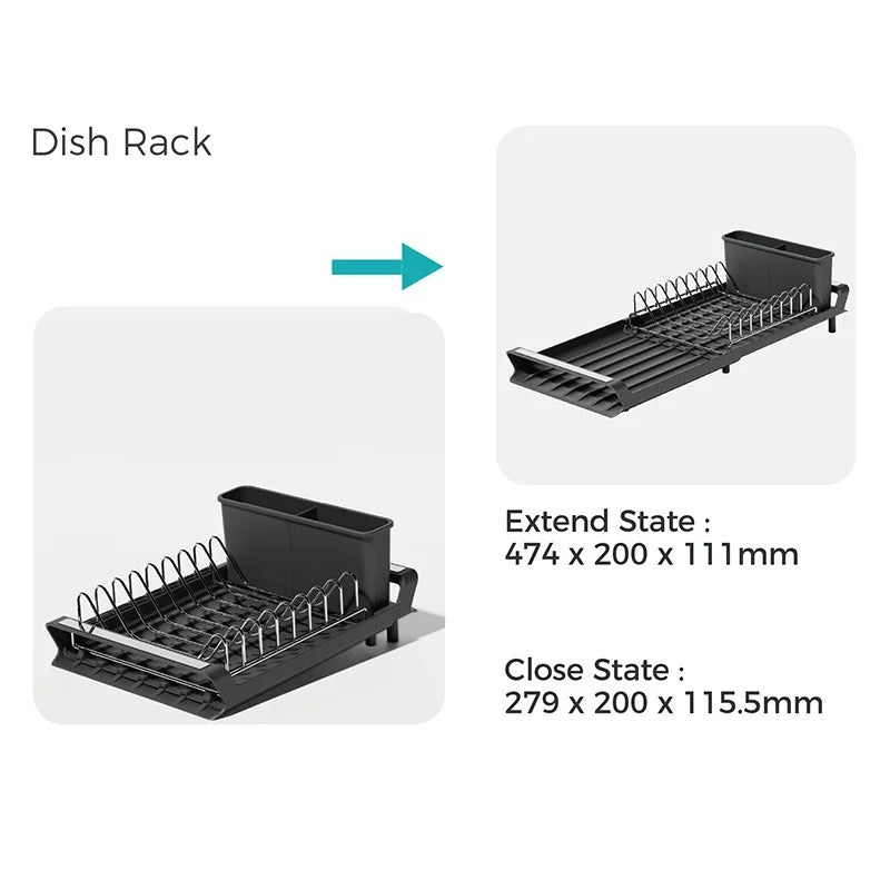 1pcs Expandable Small Dish Drying Rack Dish Racks for Kitchen Counter Dish Drainer with Removable Cutlery Holder
