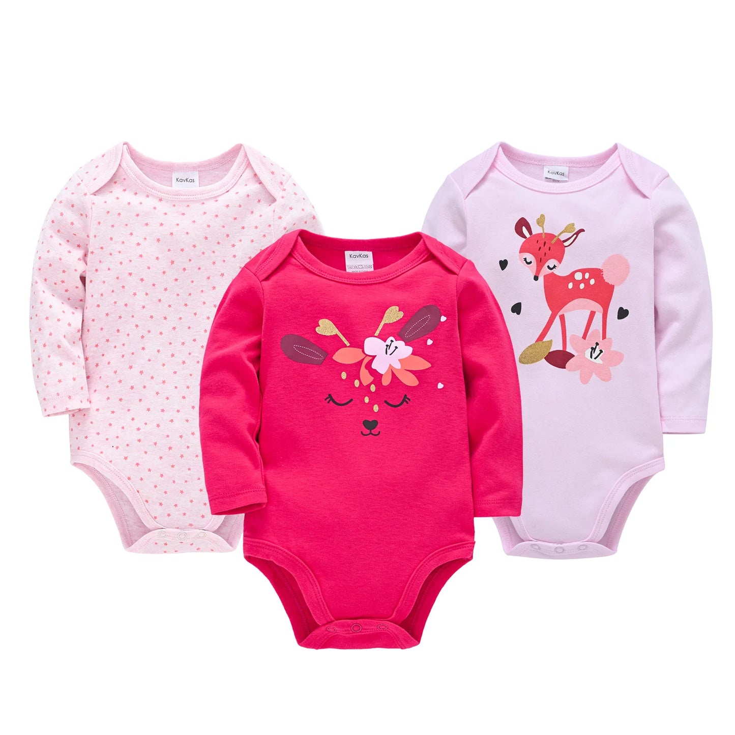 New Year 3 Pieces Baby Girl Clothing Set Pink Deer Christmas Red Elephant Printing Baby Bodysuit Kids Rompers Cotton for 3-24M