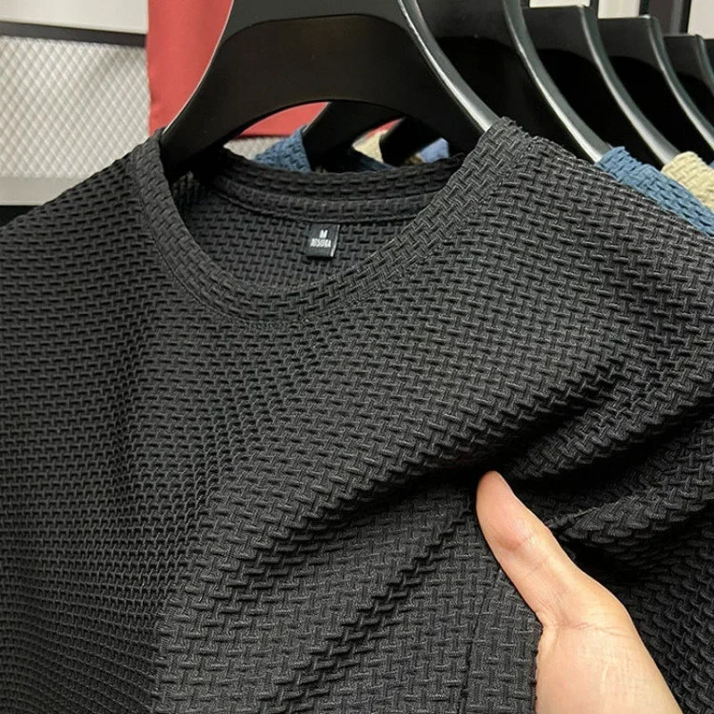 Summer Ice Silk High-End Solid Color High Quality Short Sleeve T Shirts Men's Breathable Fashion T-Shirt Male Brand Clothes 6XL