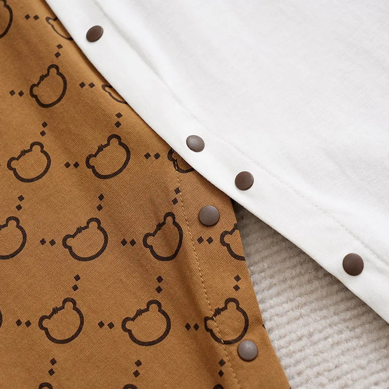 Spring And Autumn Boys And Girls Cute Cartoon Little Bear Printed Cotton Comfortable Casual Long Sleeve Baby Bodysuit