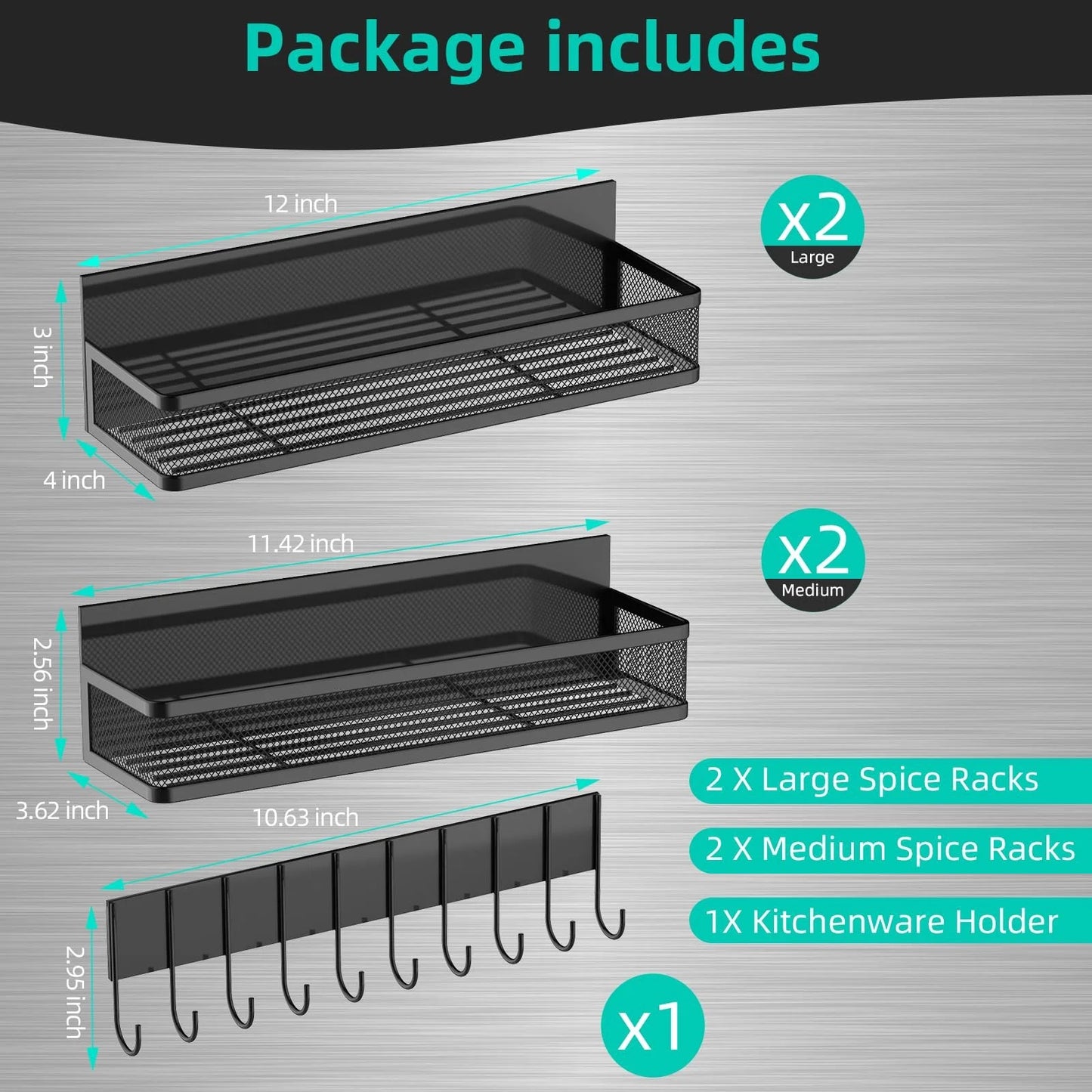 Magnetic Refrigerator Organizer - No Drill Kitchen Spice Rack with Hooks, Side Mounted Utensil Holder for Condiments & Paper Tow