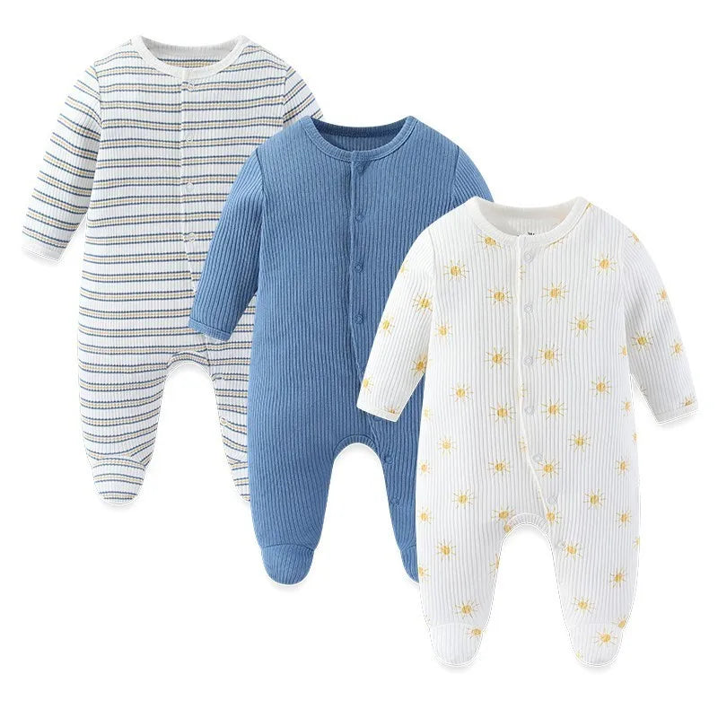 3pcs Cartoon Baby Girl Clothes Long Sleeve Newborn Baby Boy Clothes 100% Cotton Baby Rompers Solid Color 0-12M Spring Bebes