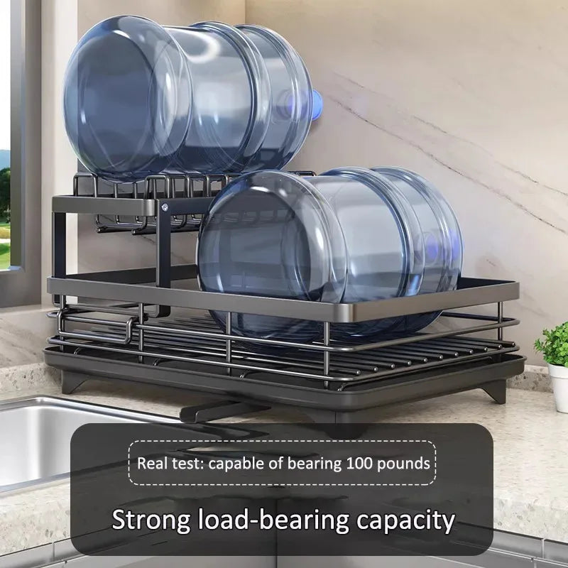 Stainless Steel 2-Tier Dish Drying Rack with Drip Tray – Heavy Duty Kitchen Counter Organizer for Plates, Bowls & Utensils