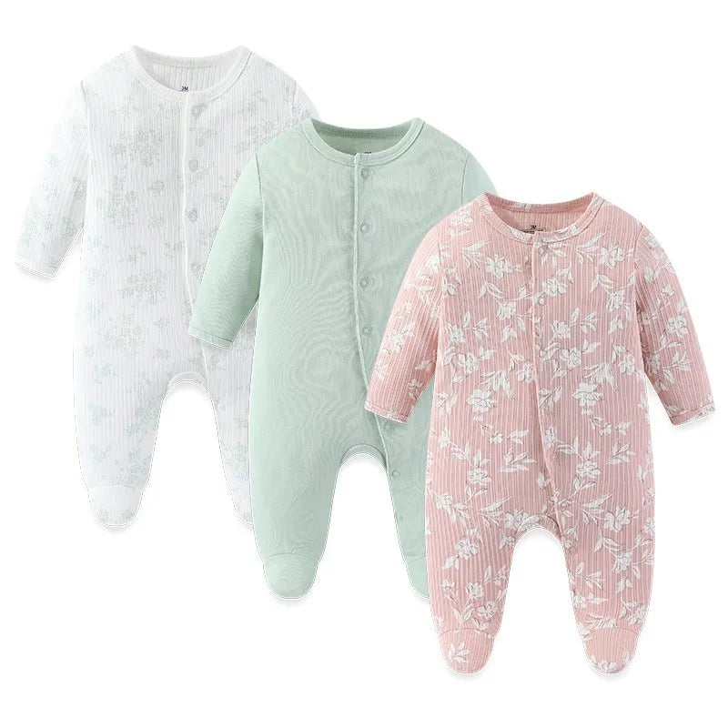 3pcs Cartoon Baby Girl Clothes Long Sleeve Newborn Baby Boy Clothes 100% Cotton Baby Rompers Solid Color 0-12M Spring Bebes