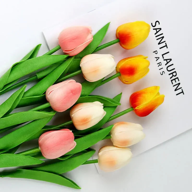 1piece 34cm PU Tulip Artificial Flower Real Touch Artificial Branch Fake Flower for Wedding Decoration Flowers Home Garden Decor