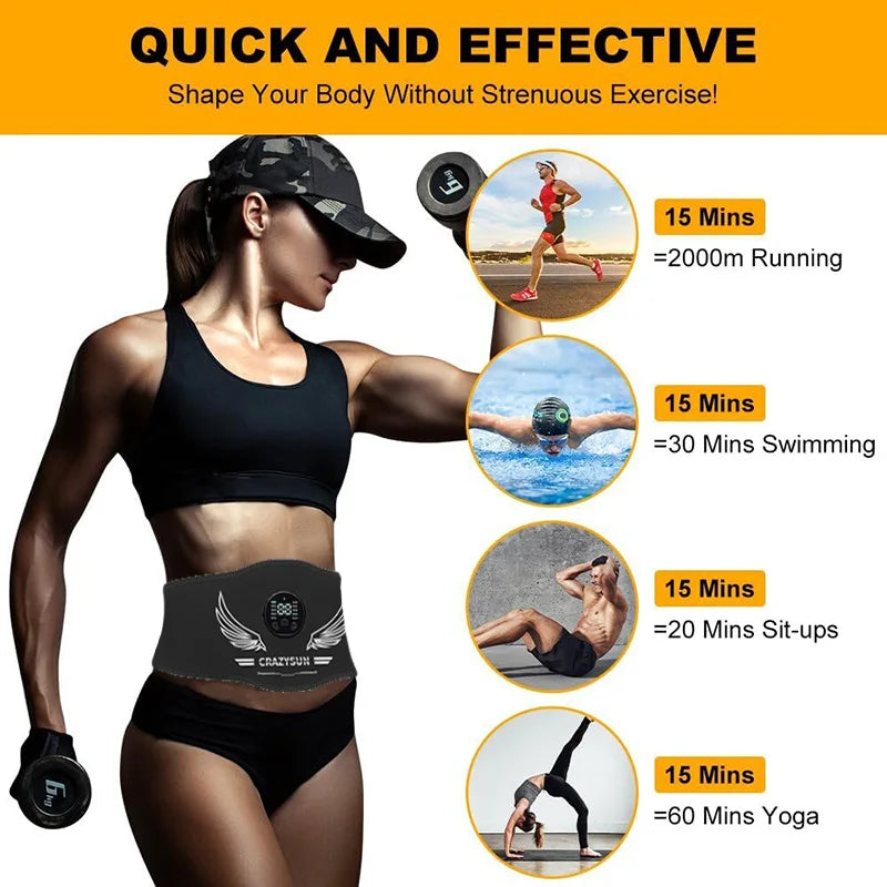 Abdominal Toning Belt Smart Muscle Toner EMS Muscle Stimulator USB Rechargeable Body Shaping Massager Home Gym Fitness Equipment