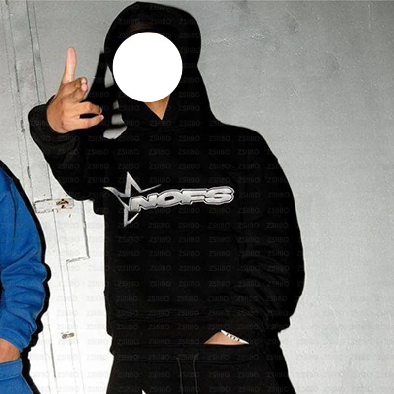 Sportswear NOFS Letter Embroidery Fashion Brand Loose Oversized Hoodie Y2K Hip-Hop Streetwear women Pullovers Casual Top Pants