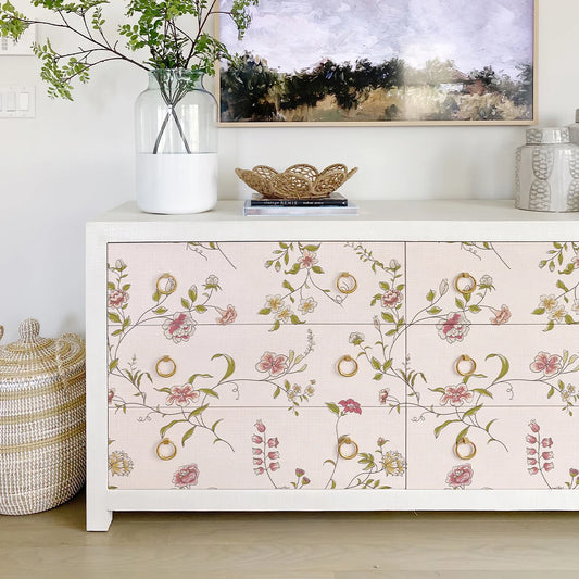 Pink Floral Peel And Stick Wallpaper Cute Flower And Leaves Home Decoration Wallpaper Waterproof Self Adhesive Cabinet Sticker