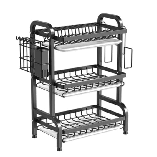 3 Tier Dish Drying Rack Sturdy Carbon Steel Dish Racks for Kitchen Counter Metal Kitchen Organizers and Storage Rack Large Capa