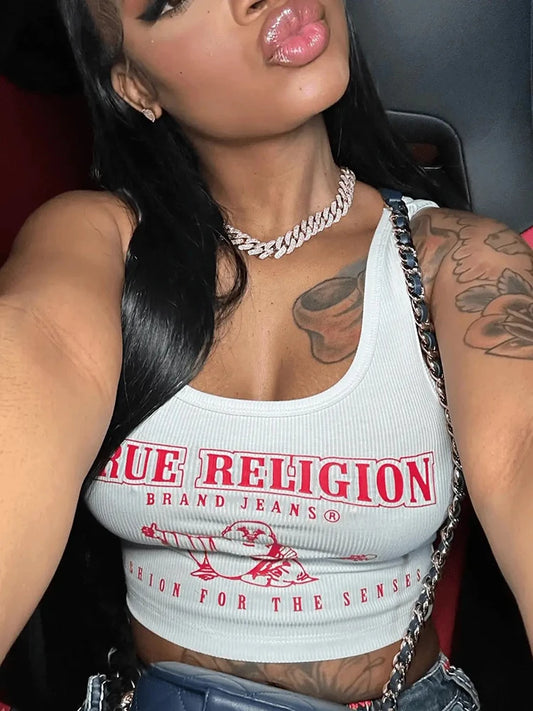 Women's Y2K Cropped Tank Top Sexy Graphic T-Shirt Fashion Printed Sweatshirt Streetwear Summer 2025 Trendy Tees