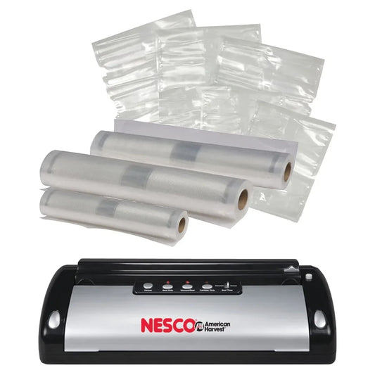 130Watt Black and Silver Vacuum Sealer with Vacuum Sealer Bag Variety Pack for LongTerm Food Preservation in Kitchen Outdoor Ad