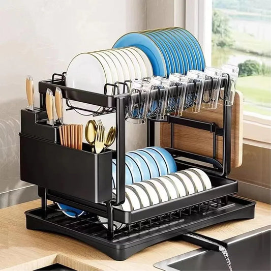 2Tier Dish Racks for Kitchen Counter Multifunctional Dish Drying Rack Large Capacity Metal Kitchen Dishes Drying Rack Plate Org