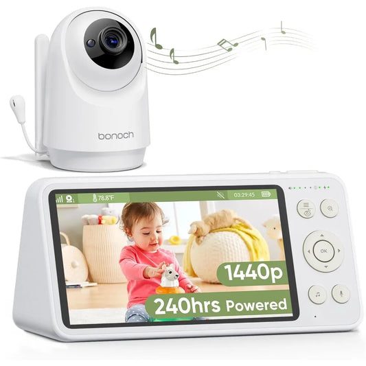 5.5" 1440p Baby Monitor with Camera and Audio, No WiFi Baby Camera, 240h Lasting, Smart Detect Sleep Turn Over/Cry/Motion, 7800