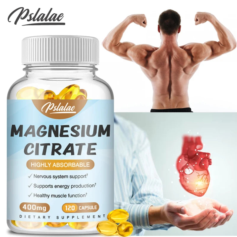 Magnesium Citrate Capsules - Supports Muscle, Nervous System, Bone, Heart Health and Energy,Sleep & Skin Health - 120 Capsules