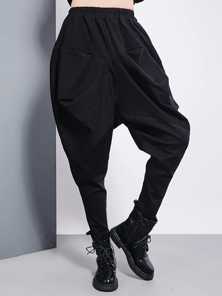 [EAM] Big Pockets Spliced Irregular High Waist Harem Trousers New Loose Fit Pants Women Fashion Tide Spring Autumn 2025 1DD2684