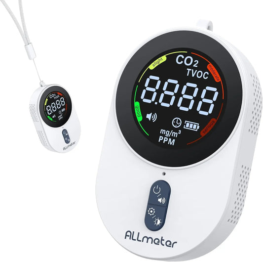 ALLmeter Portable 2 in 1 CO2 Detector 0～5000 ppm Air Quality Monitor Detects CO2 and TVOC with LCD Display for Home, Travel