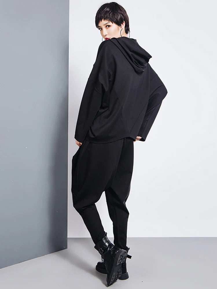 [EAM] Big Pockets Spliced Irregular High Waist Harem Trousers New Loose Fit Pants Women Fashion Tide Spring Autumn 2025 1DD2684