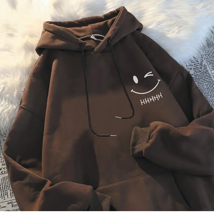 Women's Smiling Face Funny Fashion Couple Hooded Sweater American Heavyweight Loose Thickened Cashmere Boys' Hoodie Pullover Top