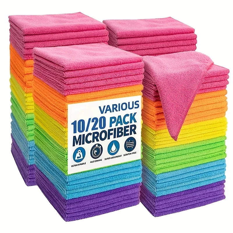 [Vibrant Microfiber Cloths] 10/20pcs Vibrant Microfiber Cleaning Cloths | Absorbent, Quick-Dry, Reusable Towels for Kitchen