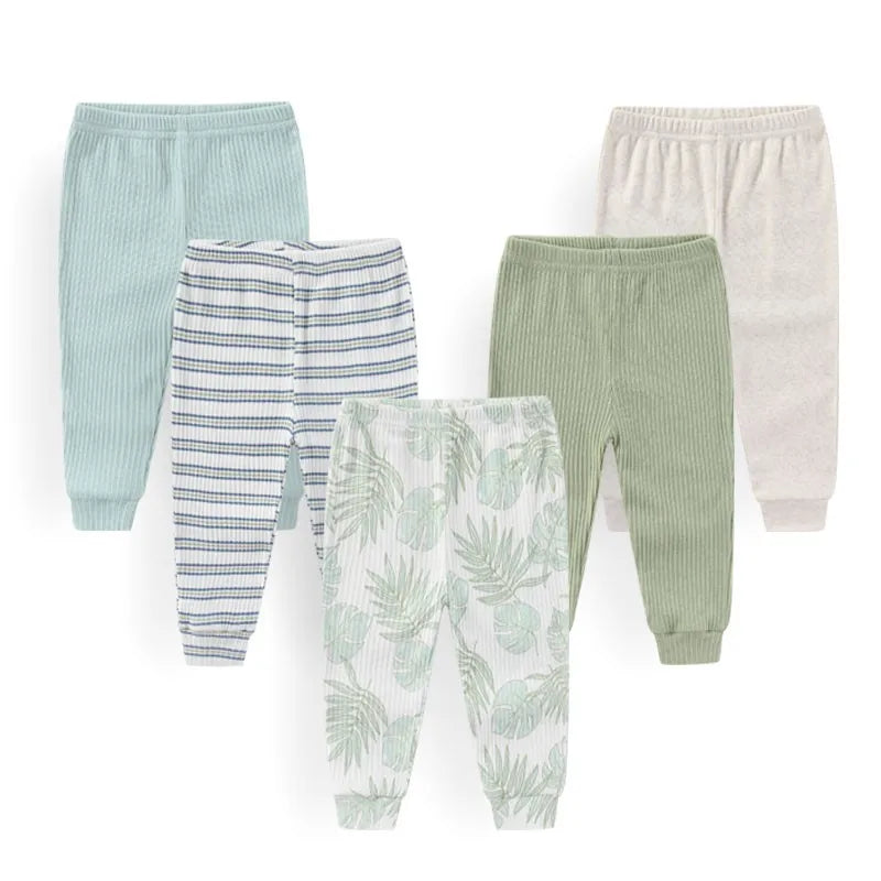 4/5Pieces Print Newborn Baby Girl Pants 0-12M Cotton Baby Boy Trousers Solid Color Autumn Spring Cartoon Bebes