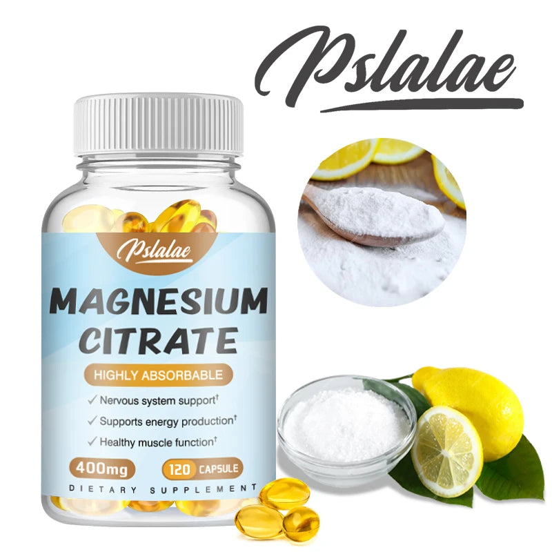 Magnesium Citrate Capsules - Supports Muscle, Nervous System, Bone, Heart Health and Energy,Sleep & Skin Health - 120 Capsules
